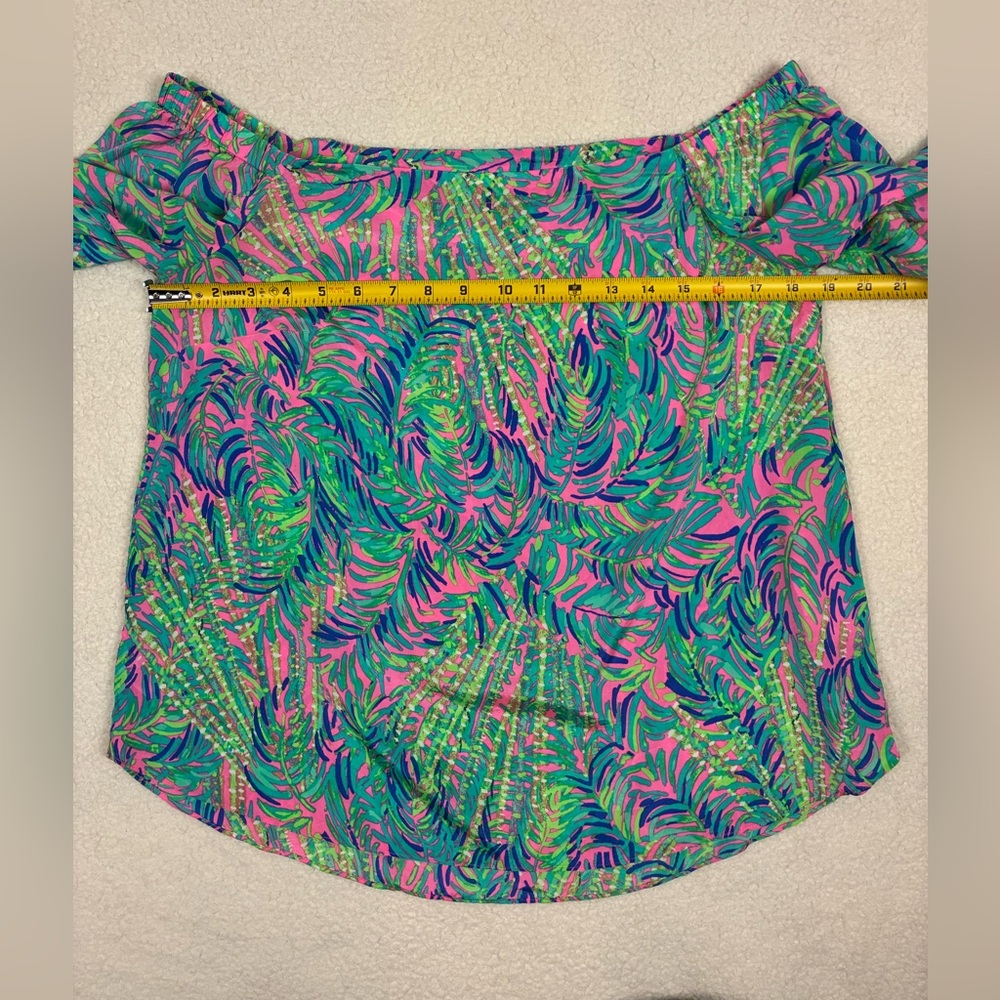 Lilly Pulitzer Adira Silk Off The Shoulder Top Medium Pink Sunset Coco Breeze - Picture 7 of 8